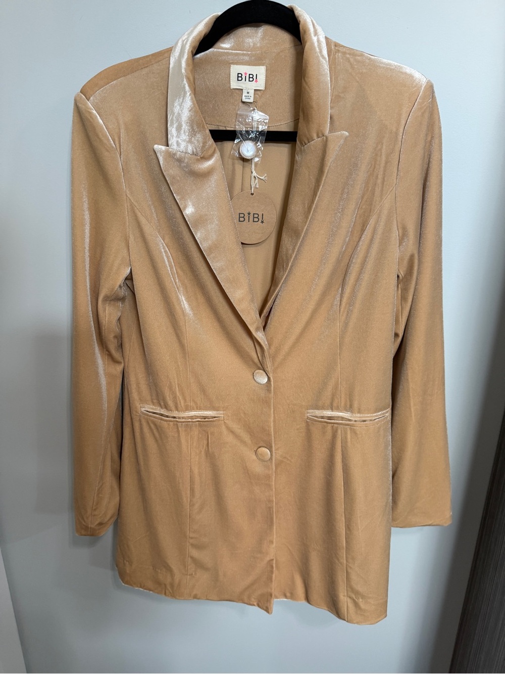 BiBi Tan Velvet Single-Breasted Blazer NWT M